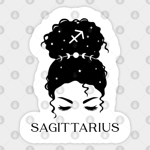 Messy Bun Celestial Queen: Sagittarius Zodiac Sign Sticker by The Cosmic Pharmacist